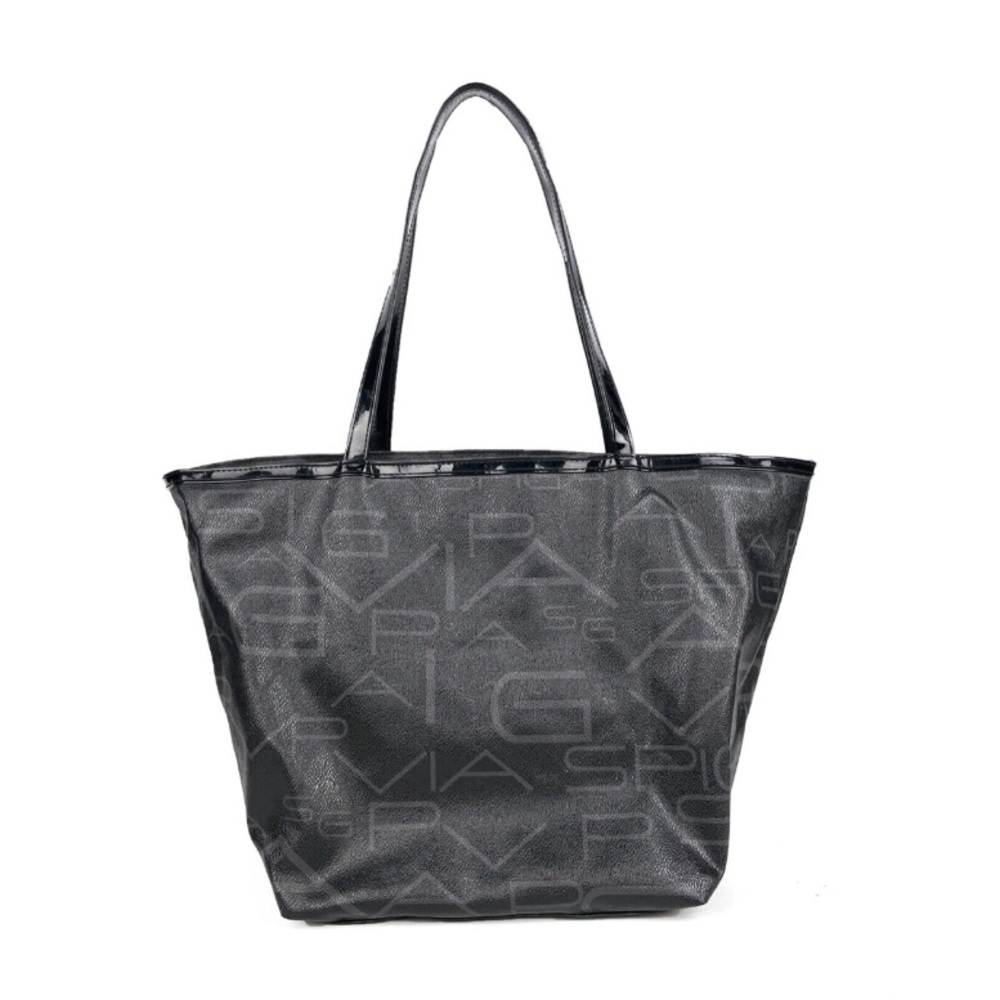 EUC VIA SPIGA LARGE BLACK COATED LOGO TOTE SHOULDER BAG